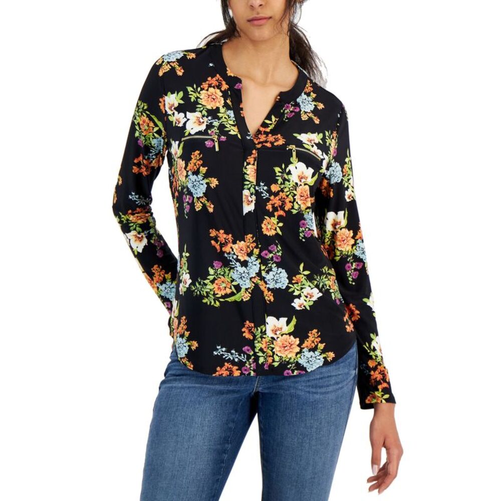 INC International Concepts International Concepts Womens Print Zip Pocket Top In